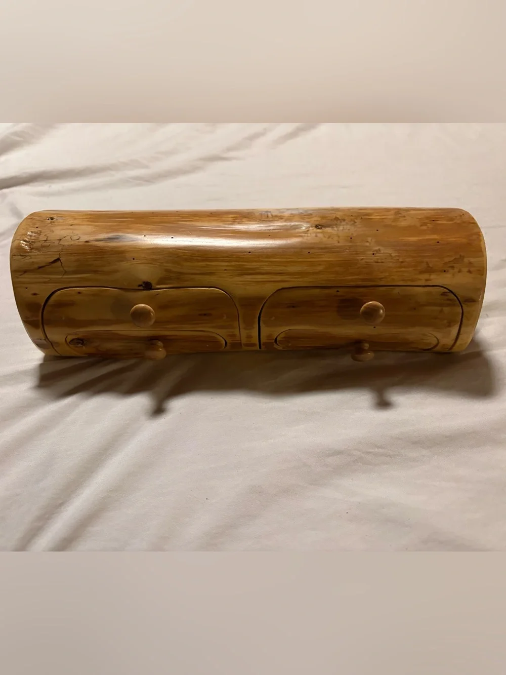 Rustic Artisan Cedar Wood Log 2-Drawer Jewelry Velvet Box